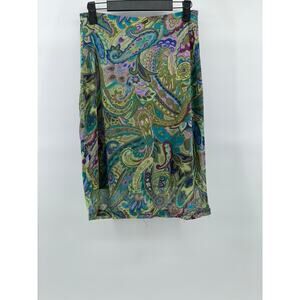 CLUE Women's Green Paisley Print Vintage Y2K Straight Knee-Length Skirt SZ M